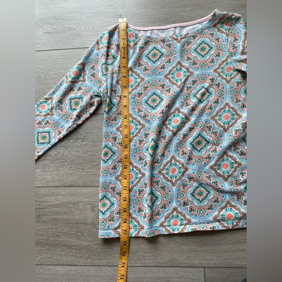 Beautiful peach and light blue patterned Talbots 3/4 sleeved shirt, size SP - Picture 3 of 8